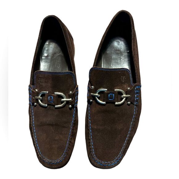 Donald J Pliner Dacio Rich Brown Suede Slip-on Loafers w/Blue Stitching Size 11M - Picture 1 of 8